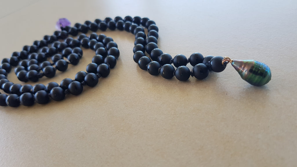 Japa Mala Xareni Perlas Negra & Obsidiana